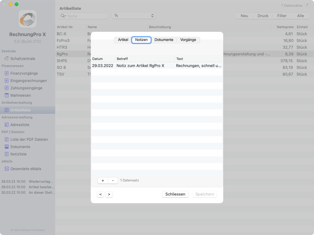 Liste der Notizen