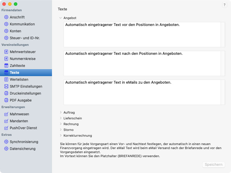 Vorgabewerte